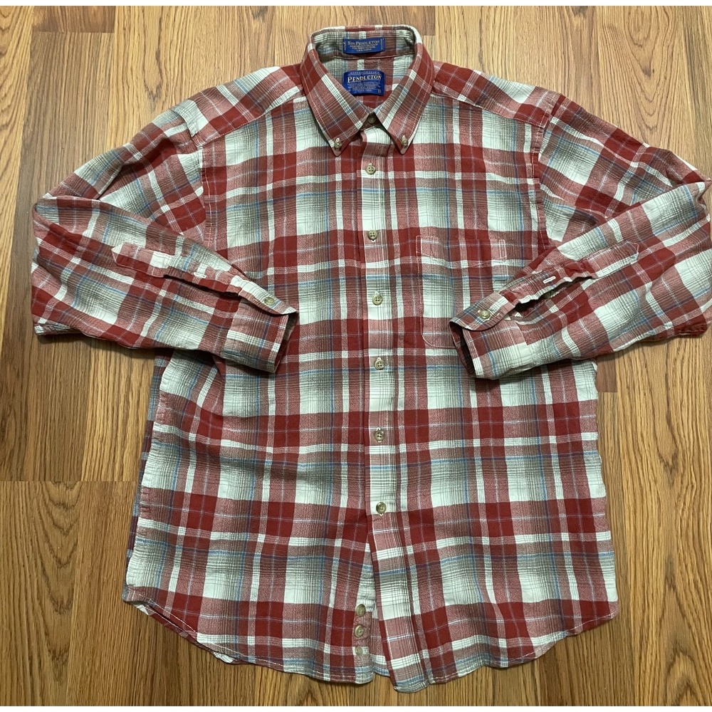Pendleton Shirt Mens Large Sir Pendleton Virgin Wool Plaid Button Front Red